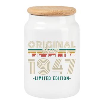 1947 Vintage Retro Birthday Gift - Cookie Jar with Wooden Lid - white - Front