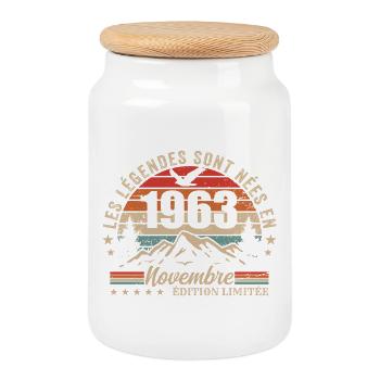 génial depuis novembre 1963 | novembre 1963 - Boîte à biscuits avec couvercle en bois - blanc - Devant