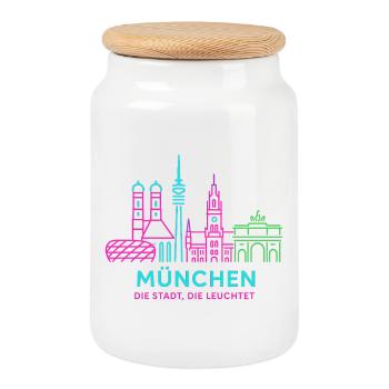 Silhouette néon de Munich - Boîte à biscuits avec couvercle en bois - blanc - Devant