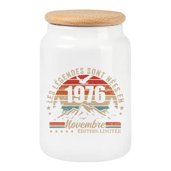 Awesome since November 1976 | November 1976 - Cookie Jar with Wooden Lid - white - Front