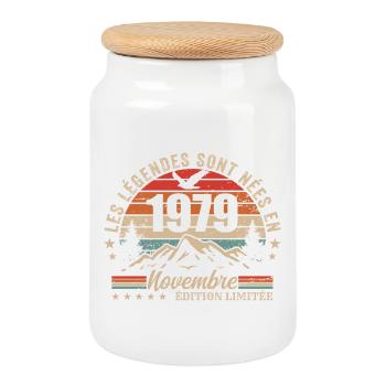 Awesome since November 1979 | November 1979 - Cookie Jar with Wooden Lid - white - Front