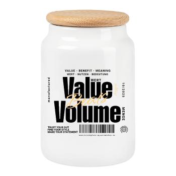 La valeur bat le volume – Design de déclaration (léger) - Boîte à biscuits avec couvercle en bois - blanc - Devant