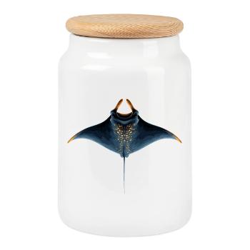 Raie manta, raie diable, raie pastenague, plongeur - Boîte à biscuits avec couvercle en bois - blanc - Devant
