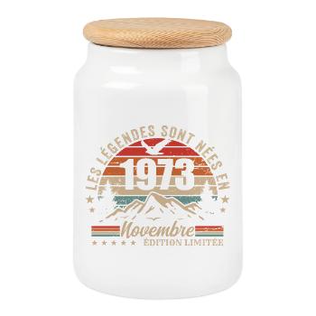 Awesome since November 1973 | November 1973 - Cookie Jar with Wooden Lid - white - Front