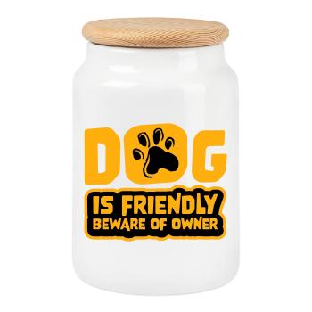Chien Bienvenu Méfiez-vous Propriétaire Avertissement Humour Protéger - Boîte à biscuits avec couvercle en bois - blanc - Devant