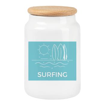Surf sur la plage Été ensoleillé - Boîte à biscuits avec couvercle en bois - blanc - Devant