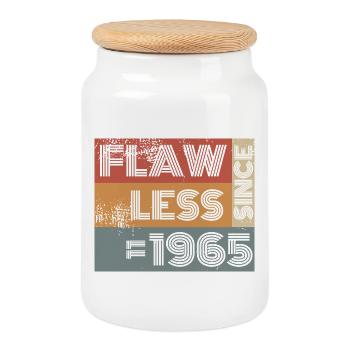 60e anniversaire Sans défaut depuis 11/1965 - Boîte à biscuits avec couvercle en bois - blanc - Devant