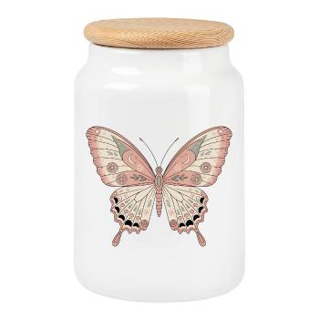 Boho Schmetterling - Keksdose mit Holzdeckel - Weiß - Vorne