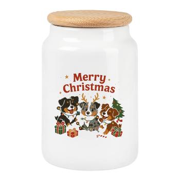 Cute Australian Shepherd Christmas Design - Cookie Jar with Wooden Lid - white - Front