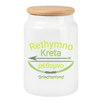 Rethymno Crete with bow and arrow Trendy cool - Cookie Jar with Wooden Lid - white - Front