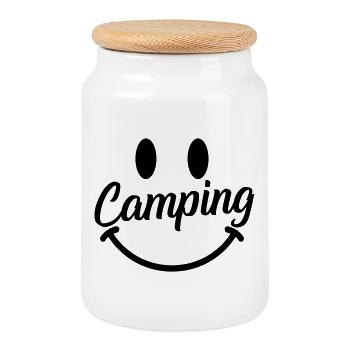 Sourire de camping - Boîte à biscuits avec couvercle en bois - blanc - Devant