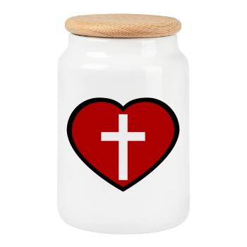 Kreuz und Herz - Keksdose mit Holzdeckel - Weiß - Vorne