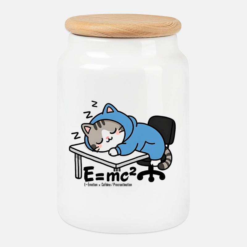 E = mc² - Schlafkatze im blauen Pyjama - Keksdose mit Holzdeckel - Weiß