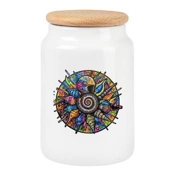 Coquille psychédélique Spirale Mandala - Boîte à biscuits avec couvercle en bois - blanc - Devant