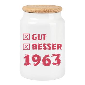Year 1963 - Cookie Jar with Wooden Lid - white - Front