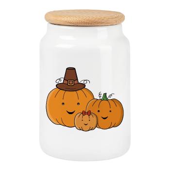 Famille de citrouilles - Boîte à biscuits avec couvercle en bois - blanc - Devant