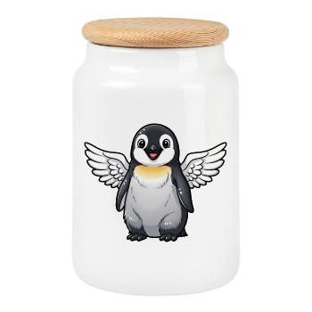 Süßer Pinguin Engel mit Flügeln Cartoon Vogel  - Keksdose mit Holzdeckel - Weiß - Vorne