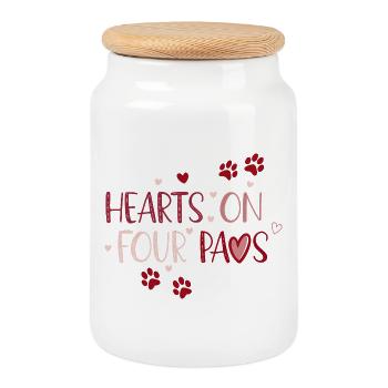 Hearts on Four Paws - Cookie Jar with Wooden Lid - white - Front