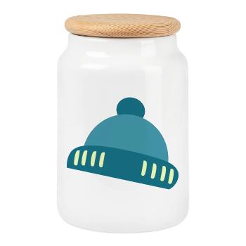 Bonnet bleu motif d’accent - Boîte à biscuits avec couvercle en bois - blanc - Devant