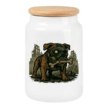 Masque à gaz Bulldog dans une ville en ruine - Boîte à biscuits avec couvercle en bois - blanc - Devant
