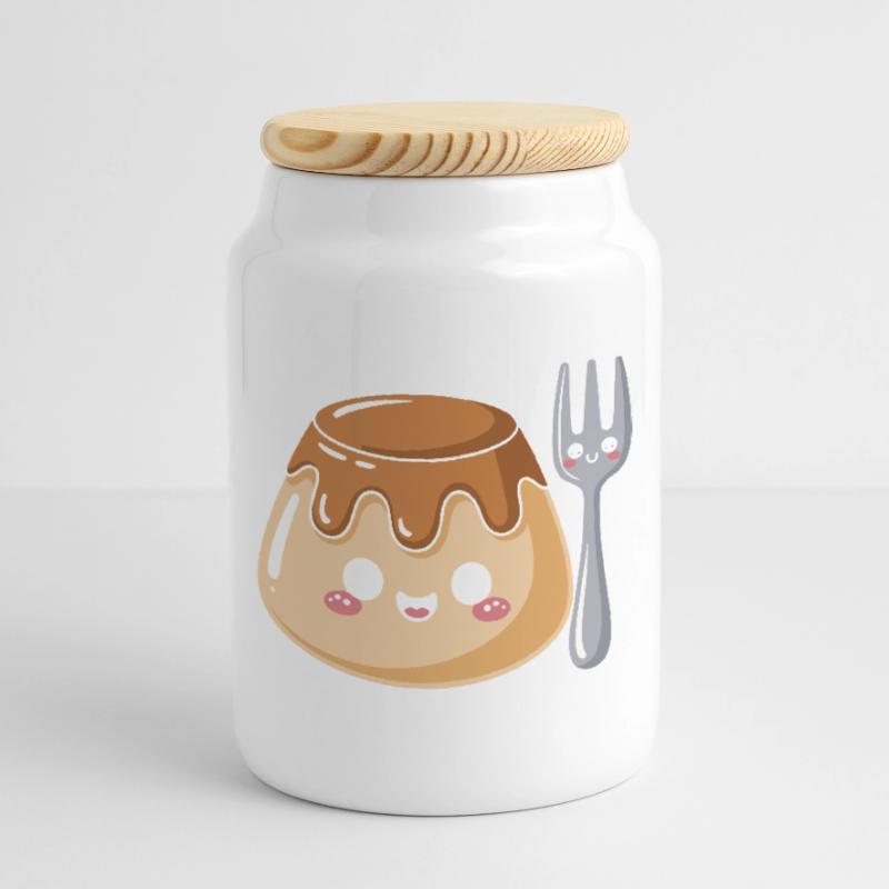Pudding with fork Cookie Jar with Wooden Lid