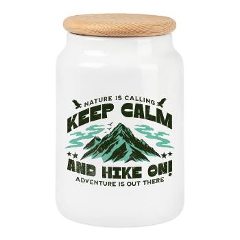 Keep Calm and Hike on - Cookie Jar with Wooden Lid - white - Front