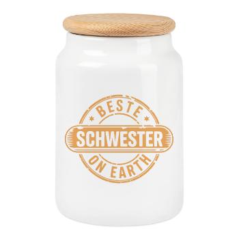 Beste Schwester Geschenk - Keksdose mit Holzdeckel - Weiß - Vorne