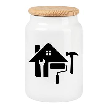 Logo de l’artisan – Marteau, clé et rouleau à peinture - Boîte à biscuits avec couvercle en bois - blanc - Devant
