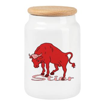 Taurus Zodiac Sign - Cookie Jar with Wooden Lid - white - Front