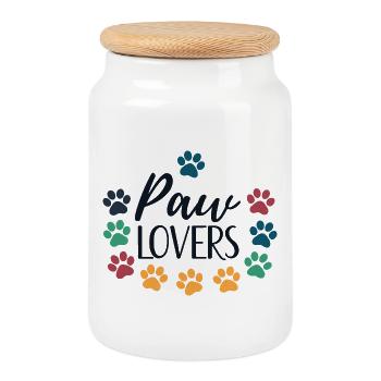 Paw Lovers Amour des Animaux Colorés - Boîte à biscuits avec couvercle en bois - blanc - Devant