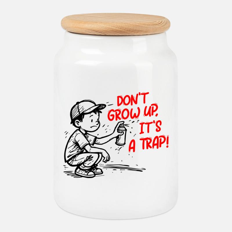 It's a trick - Cookie Jar with Wooden Lid - white