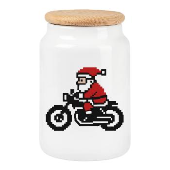 Pull de Noël moche – Père Noël dans le style Retro Pixel - Boîte à biscuits avec couvercle en bois - blanc - Devant