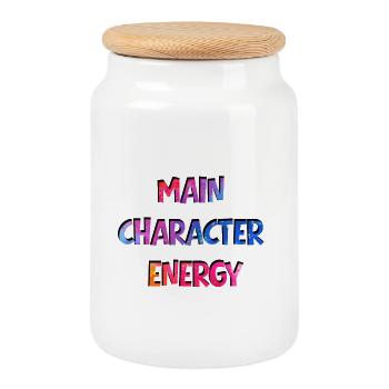 main character energy - Cookie Jar with Wooden Lid - white - Front