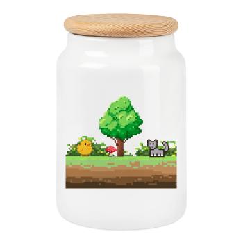 Aventure Pixel Garden - Boîte à biscuits avec couvercle en bois - blanc - Devant