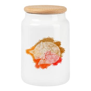 Zentangle Fox - Cookie Jar with Wooden Lid - white - Front