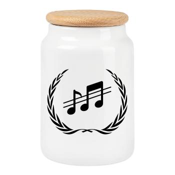 Music Notes Wreath - Cookie Jar with Wooden Lid - white - Front