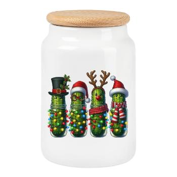 Cucumbers Christmas Squad Lights - Cookie Jar with Wooden Lid - white - Front