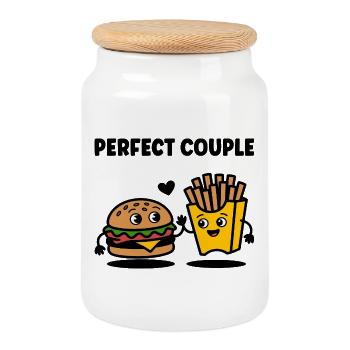 Burger et frites meilleurs amis pour toujours - Boîte à biscuits avec couvercle en bois - blanc - Devant