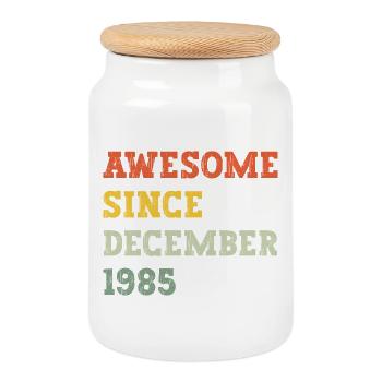 1985 Décembre Cadeau d’anniversaire - Boîte à biscuits avec couvercle en bois - blanc - Devant