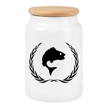Fish Symbol Wreath - Cookie Jar with Wooden Lid - white - Front