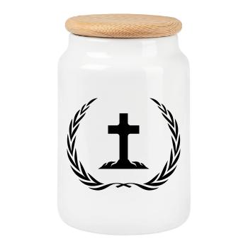 Kreuz Symbol Kranz - Keksdose mit Holzdeckel - Weiß - Vorne