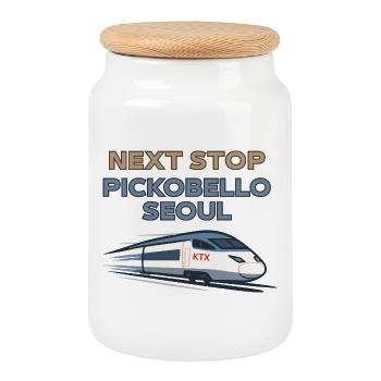 Next Stop Pickobello Seoul – Korean Train Vibes - Keksdose mit Holzdeckel - Weiß - Vorne