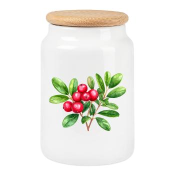 Lingonberry – aquarelle botanique - Boîte à biscuits avec couvercle en bois - blanc - Devant