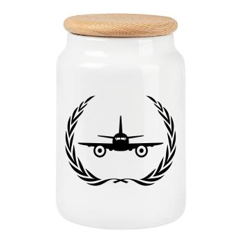 Flugzeug Symbol Kranz - Keksdose mit Holzdeckel - Weiß - Vorne