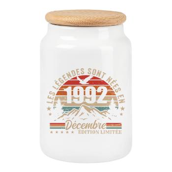 Retro December 1992 - 33 Years Gift - Cookie Jar with Wooden Lid - white - Front