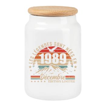 Retro December 1989 - 36 Years Gift - Cookie Jar with Wooden Lid - white - Front