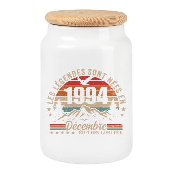 Rétro Décembre 1994 - Cadeau 31 Ans - Boîte à biscuits avec couvercle en bois - blanc - Devant