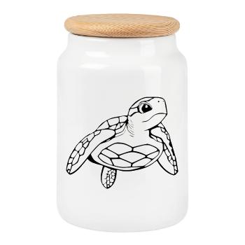 Turtle Turtles - Cookie Jar with Wooden Lid - white - Front