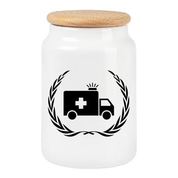 Ambulance Ambulance Wreath - Cookie Jar with Wooden Lid - white - Front