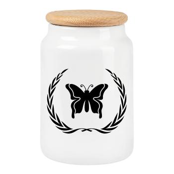 Schmetterling Symbol Kranz - Keksdose mit Holzdeckel - Weiß - Vorne